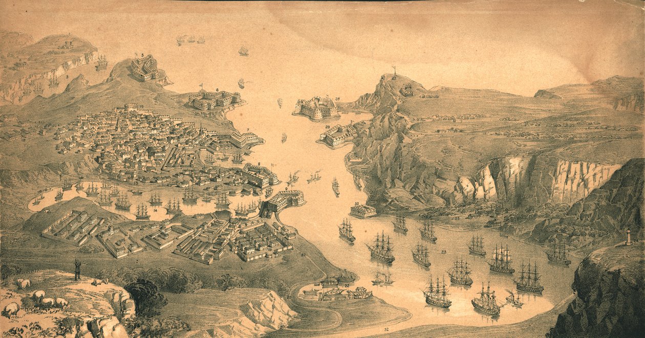 Byen, forterne og havnene i Sebastopol, 1854 af Edmund Walker