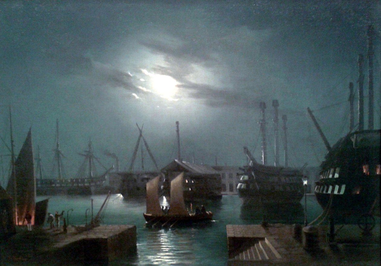 Havnen om natten af Edoardo De Martino