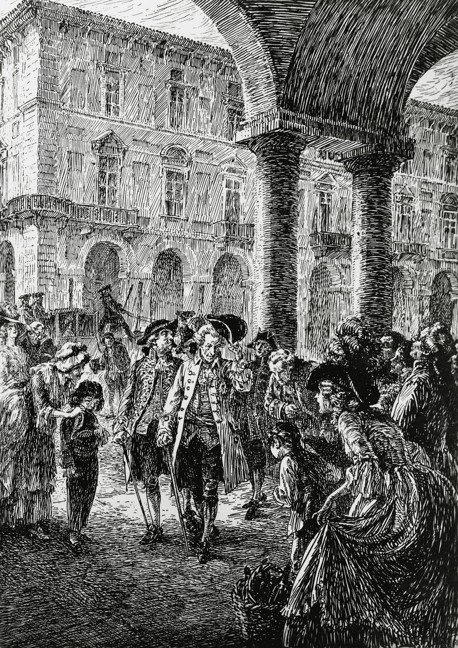Møde under Torinos arkader, illustration til Stormen, Satet, Torino af Edoardo Calandra