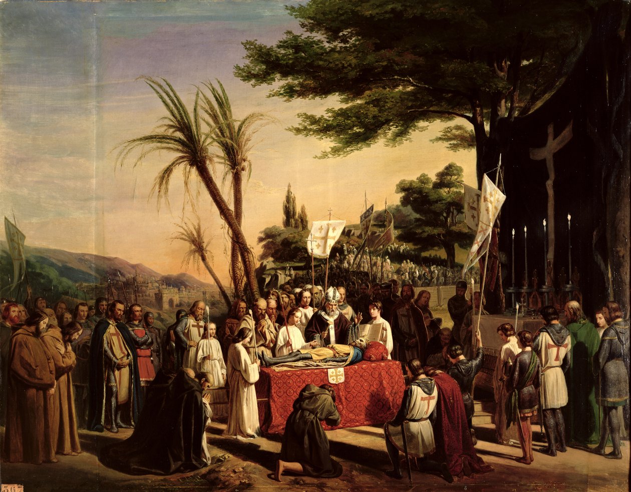 Begravelse af Godfrey af Bouillon (ca. 1060-1100) i Jerusalem, 23. juli 1100, 1838 af Edouard Cibot