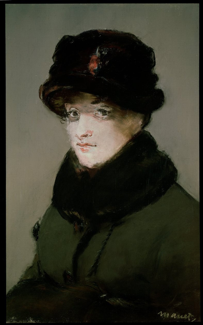 Mery Laurent (1849-1900) iført en pels-cardigan med pelskrave, 1882 (pastel på lærred) af Édouard Manet