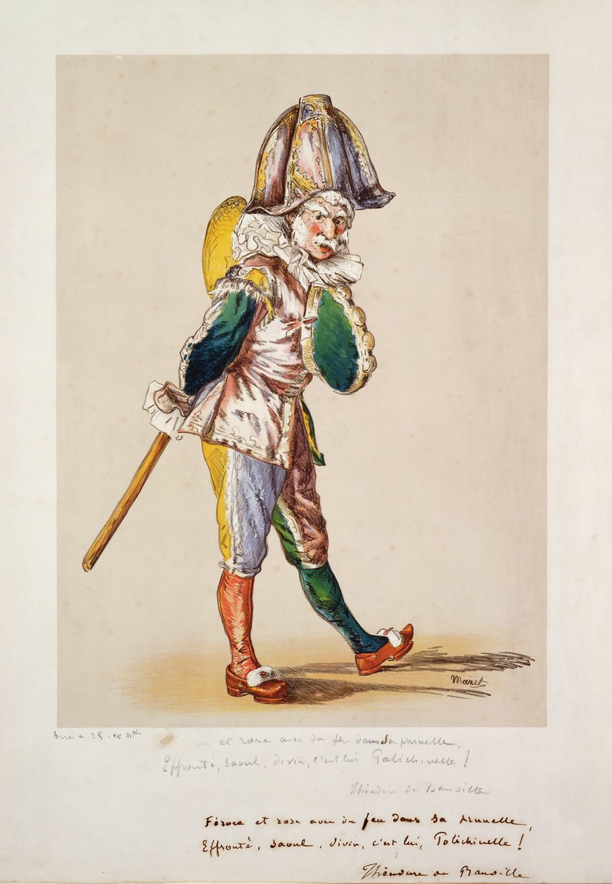Polichinelle, 1876 (farve litho, hvid gouache og toilet på papir) af Édouard Manet