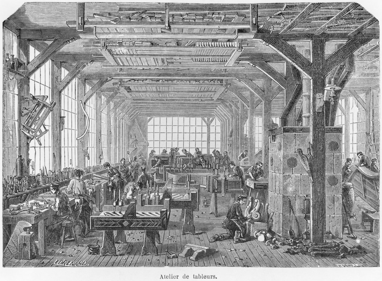 Workshop af Pleyel-klavermagere under det andet imperium, illustration fra 