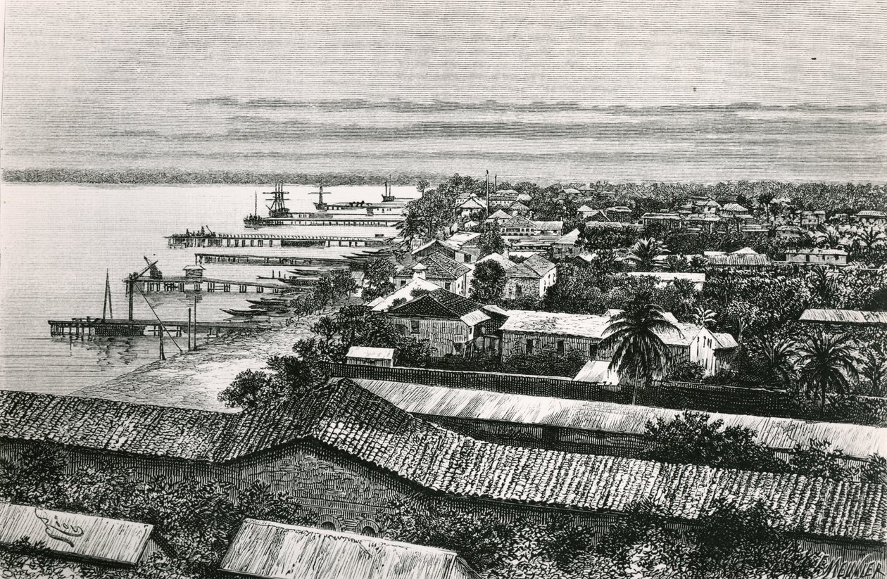 Det europæiske kvarter i Lagos, Nigeria, 1887 af Edouard Riou
