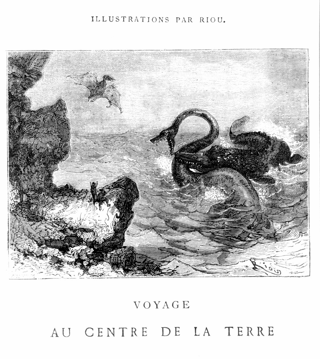 Illustration fra "Voyage au centre de la terre" af Jules Verne (1828-1905), graveret af Pannemaker, udgivet af J.Hetzel, 19. århundrede. af Edouard Riou