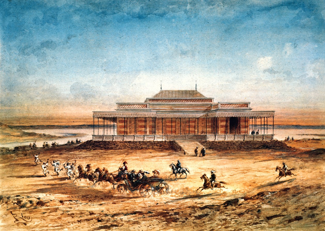 Kejserinde Eugenie rejser til indvielsen af Suez-kanalen i 1869 fra et souveniralbum, 1869 af Edouard Riou