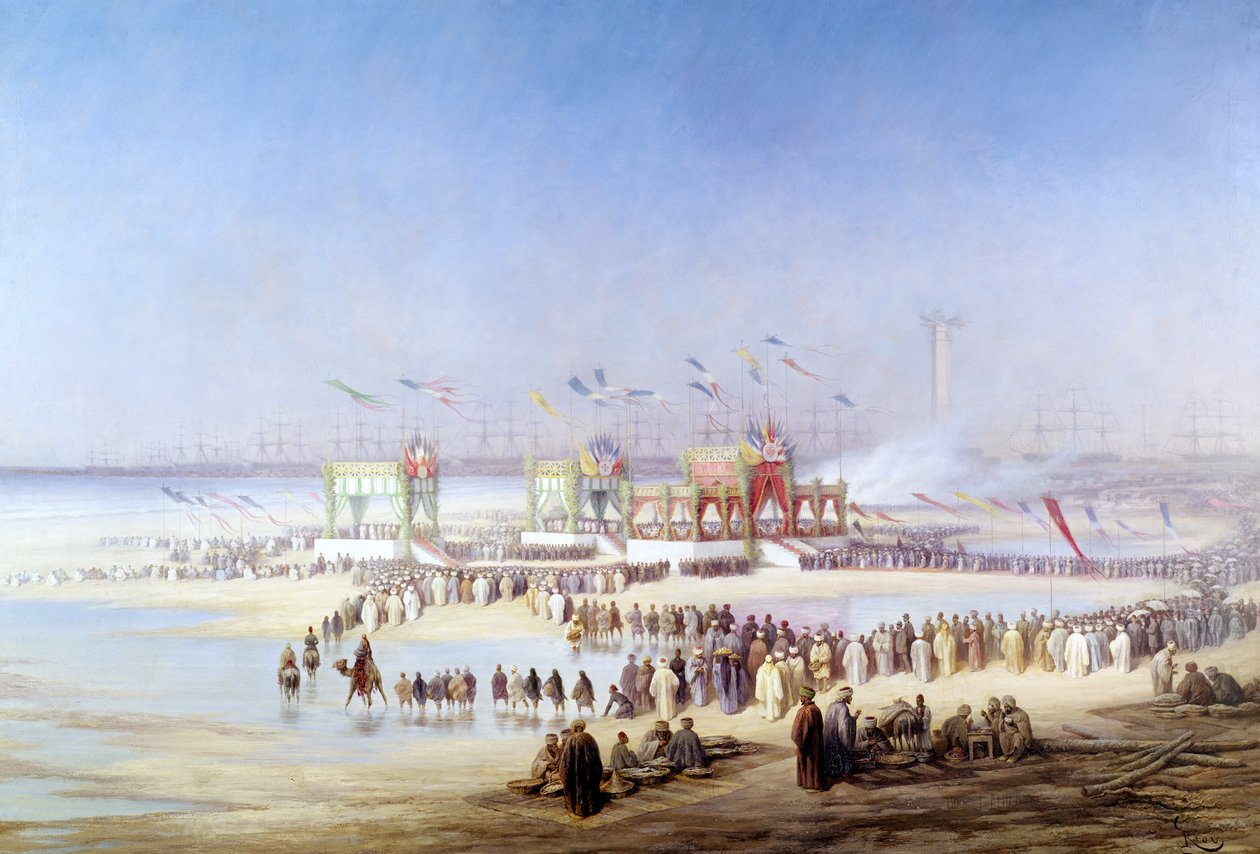 Indvielsen af Suez-kanalen af kejserinde Eugenie (1826-1920) 17. november 1869 af Edouard Riou