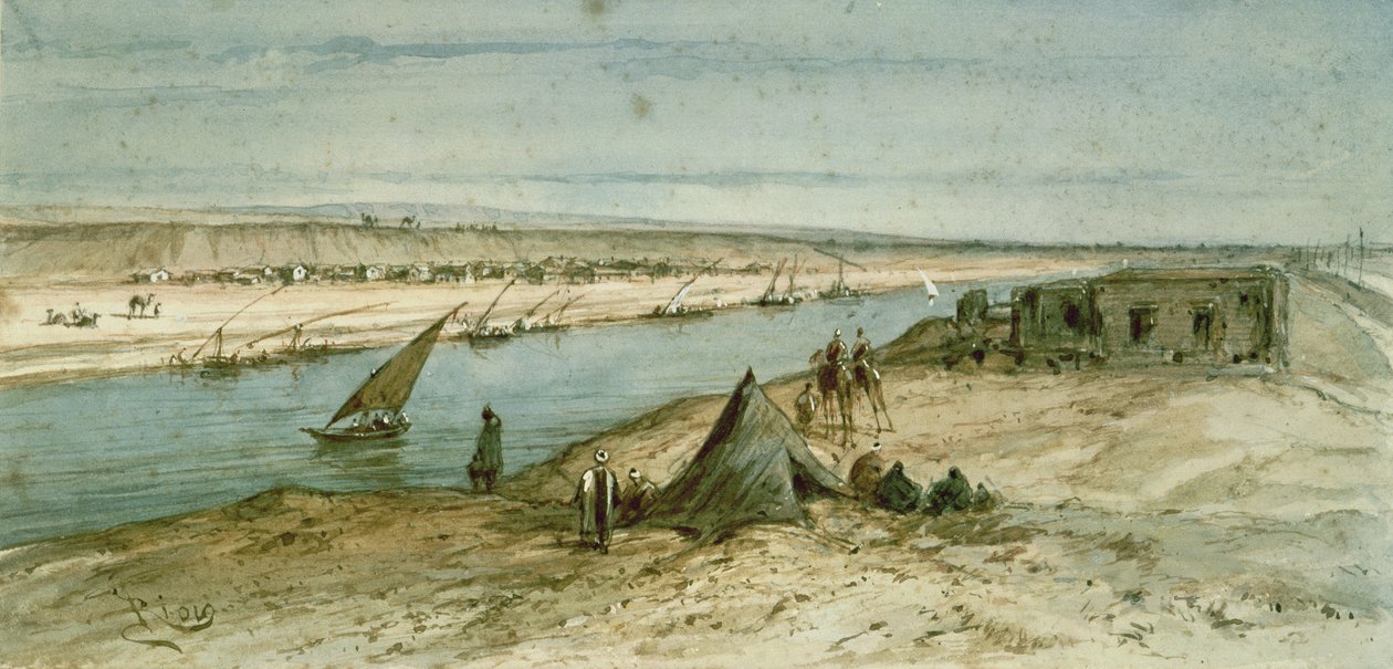 Suezkanalen, fra et souveniralbum til minde om kejserinde Eugenies rejse (1827-1920) ved indvielsen i 1869 af Edouard Riou