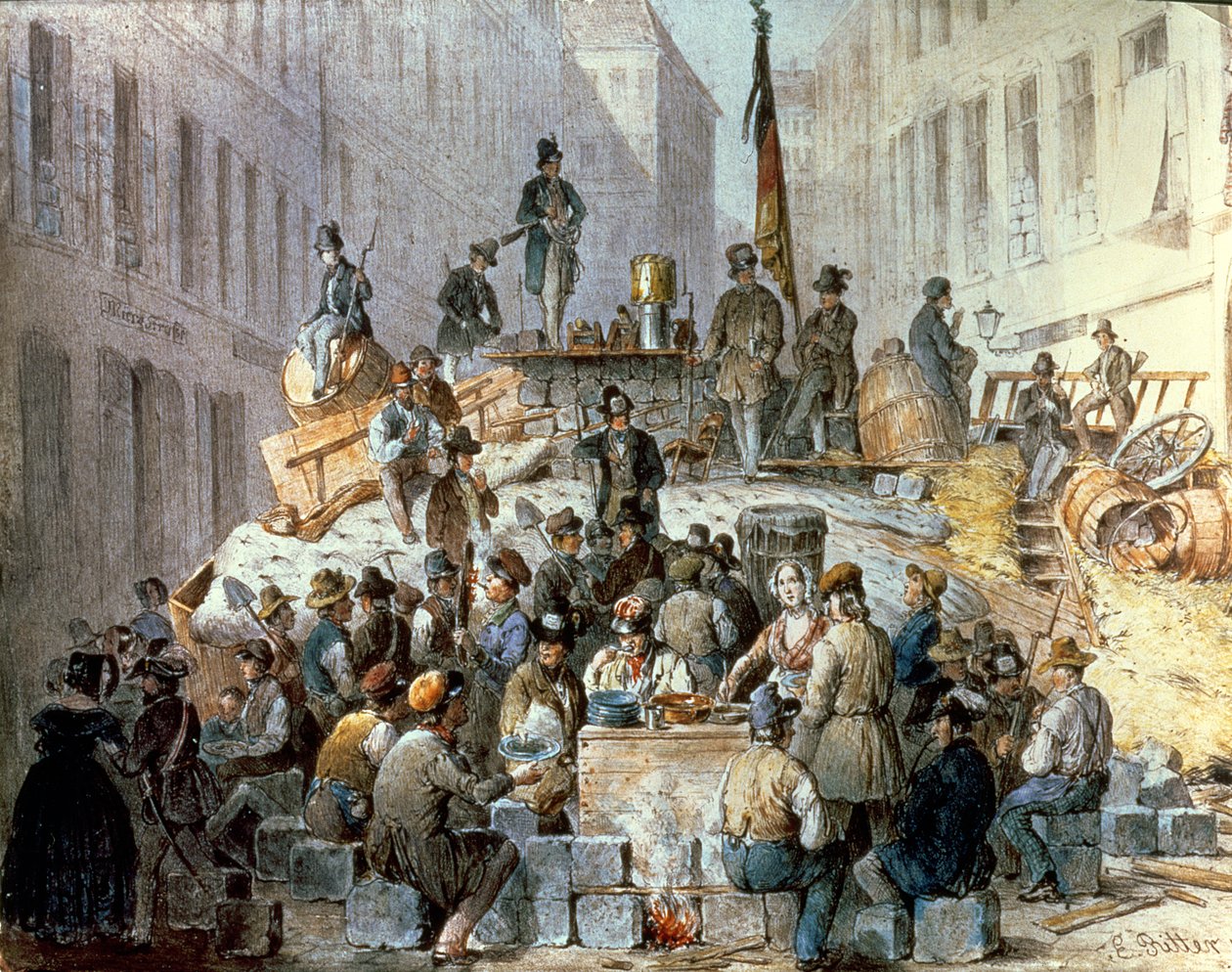 Barrikader i Marzstrasse, Wien, 1848 af Edouard Ritter