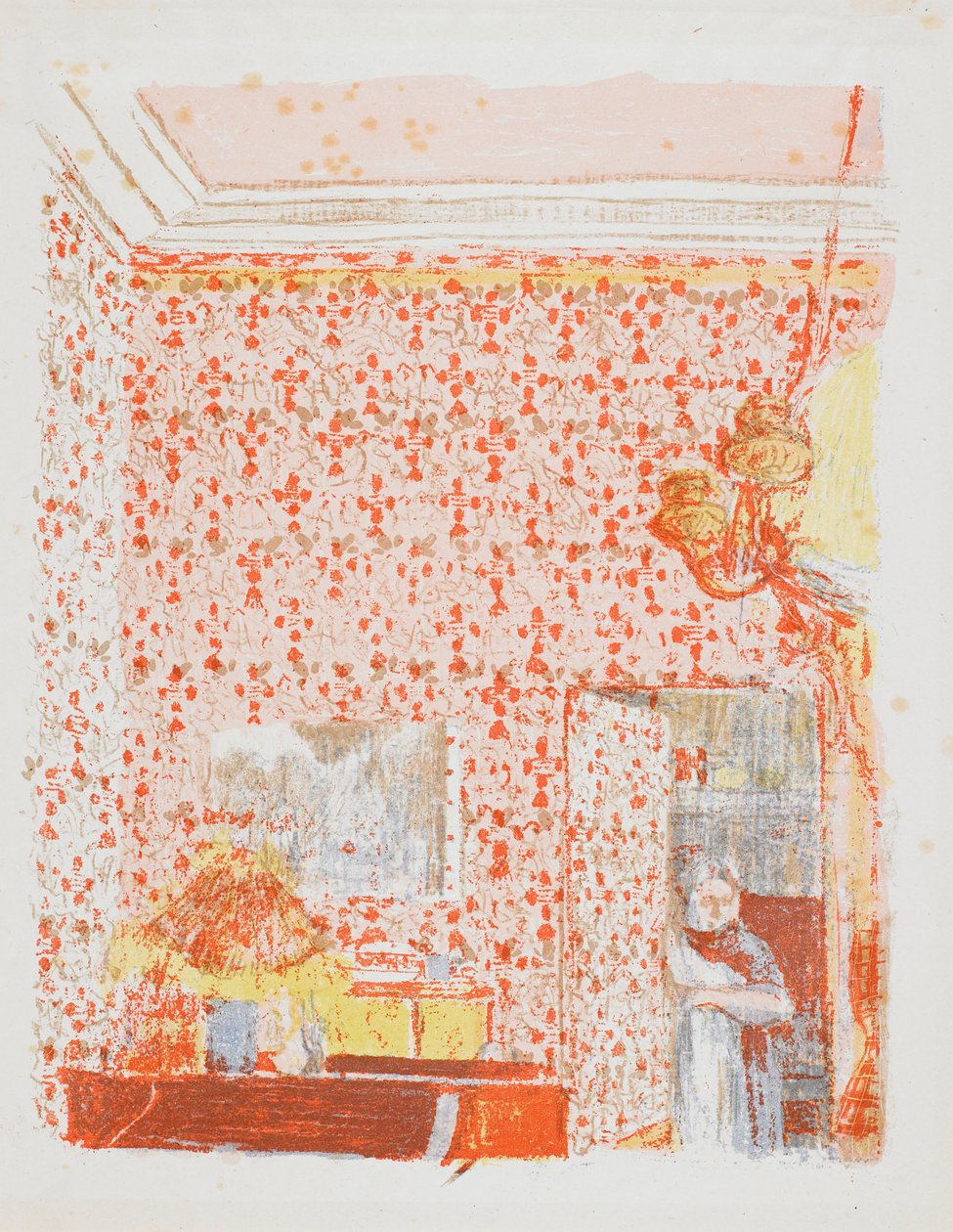 Interiør med lyserøde ophæng I af Edouard Vuillard