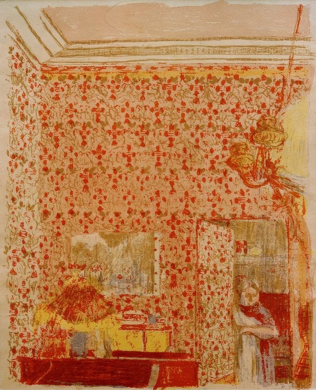 Interiør med lyserøde ophæng I af Edouard Vuillard