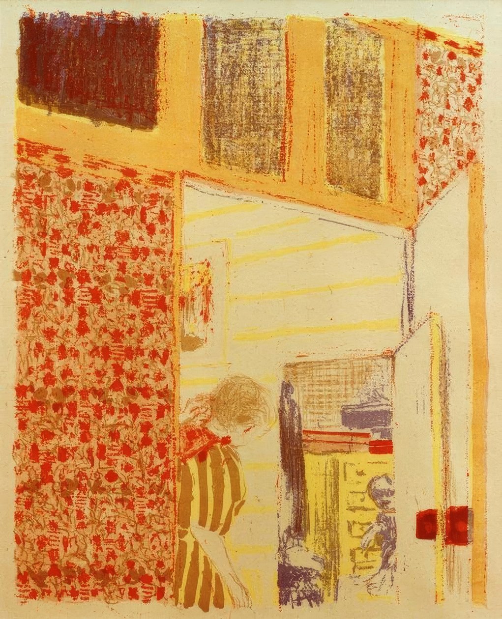 Interiør med lyserøde ophæng III af Edouard Vuillard