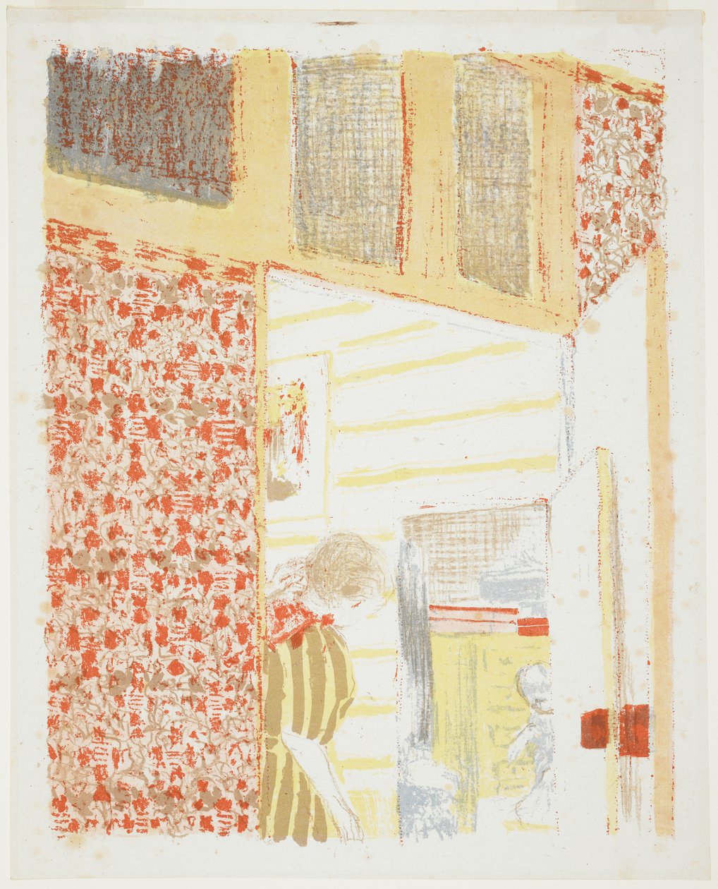 Interiør med lyserøde omhæng III, 1899 af Edouard Vuillard
