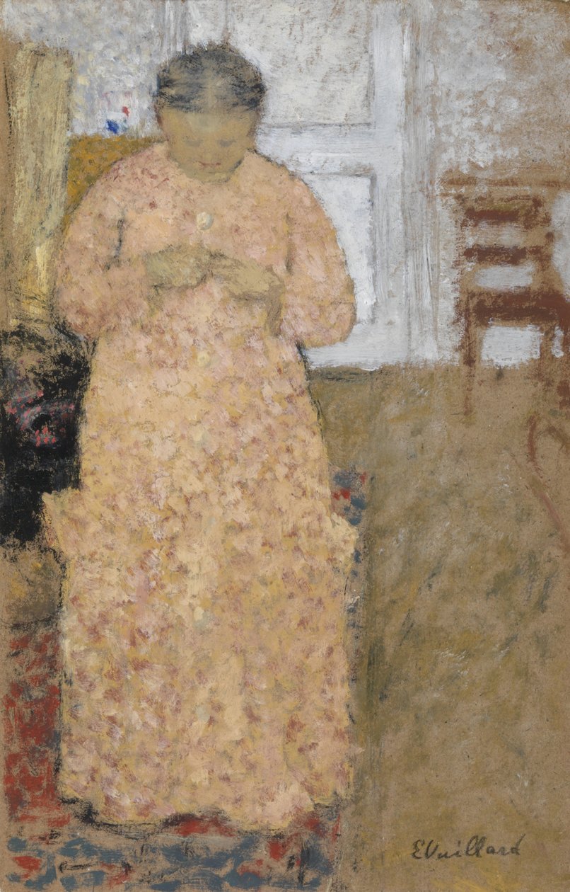 Strikende kvinde i pink kjole af Edouard Vuillard