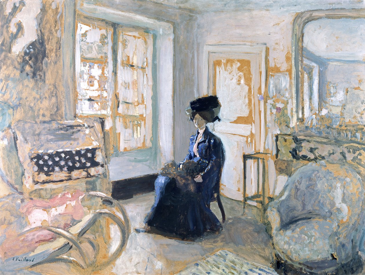 Model i en blå kjole (olie og tempera) af Edouard Vuillard