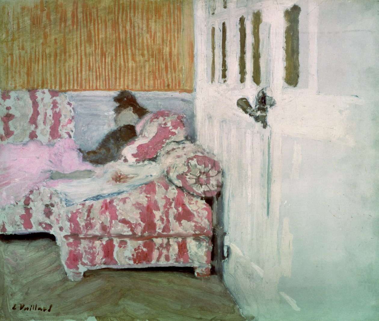 På sofaen eller det hvide rum, ca. 1890-93 (olie på pap) af Edouard Vuillard