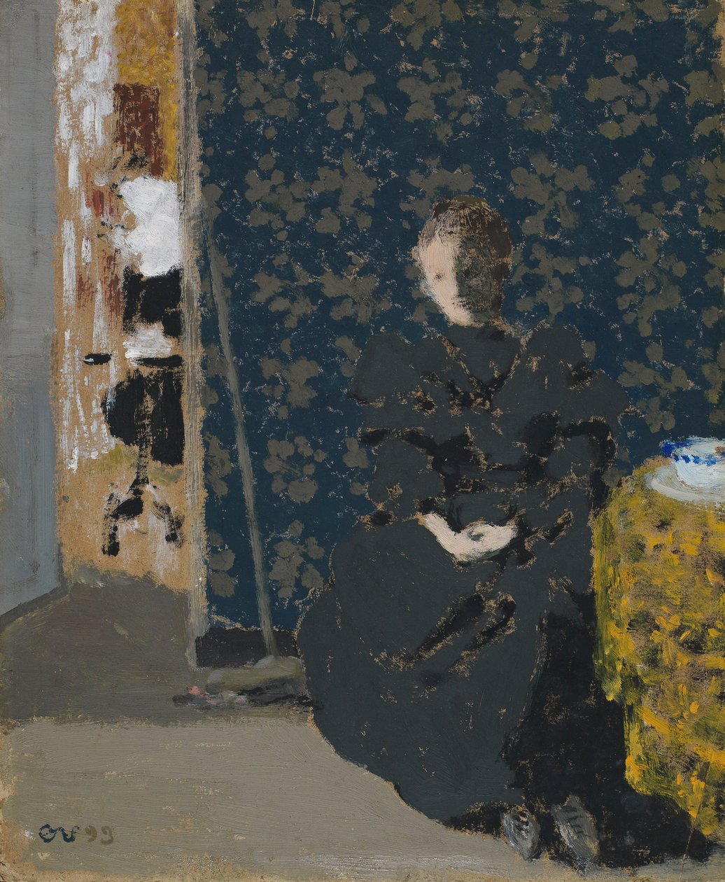 PD.1-1994 Siddende kvinde med en kop kaffe, 1893 (hundesyge på pap) af Edouard Vuillard