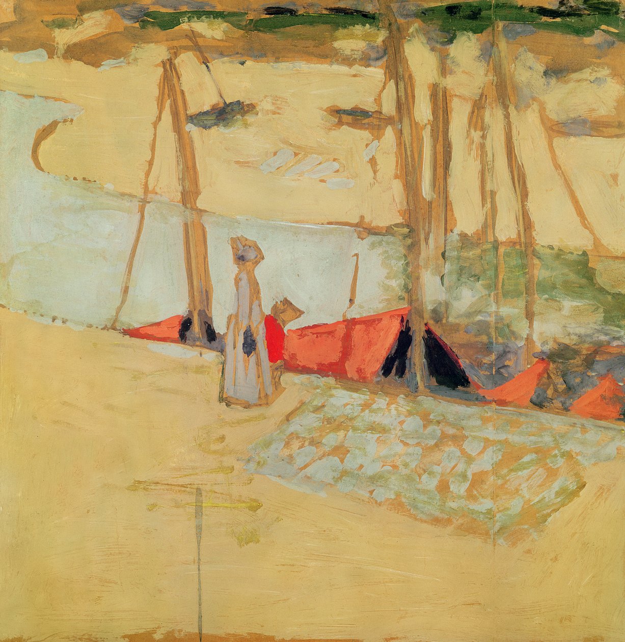 Promenade i havnen ved Le Pouliguen, 1908 (hundesyge på kortet) af Edouard Vuillard