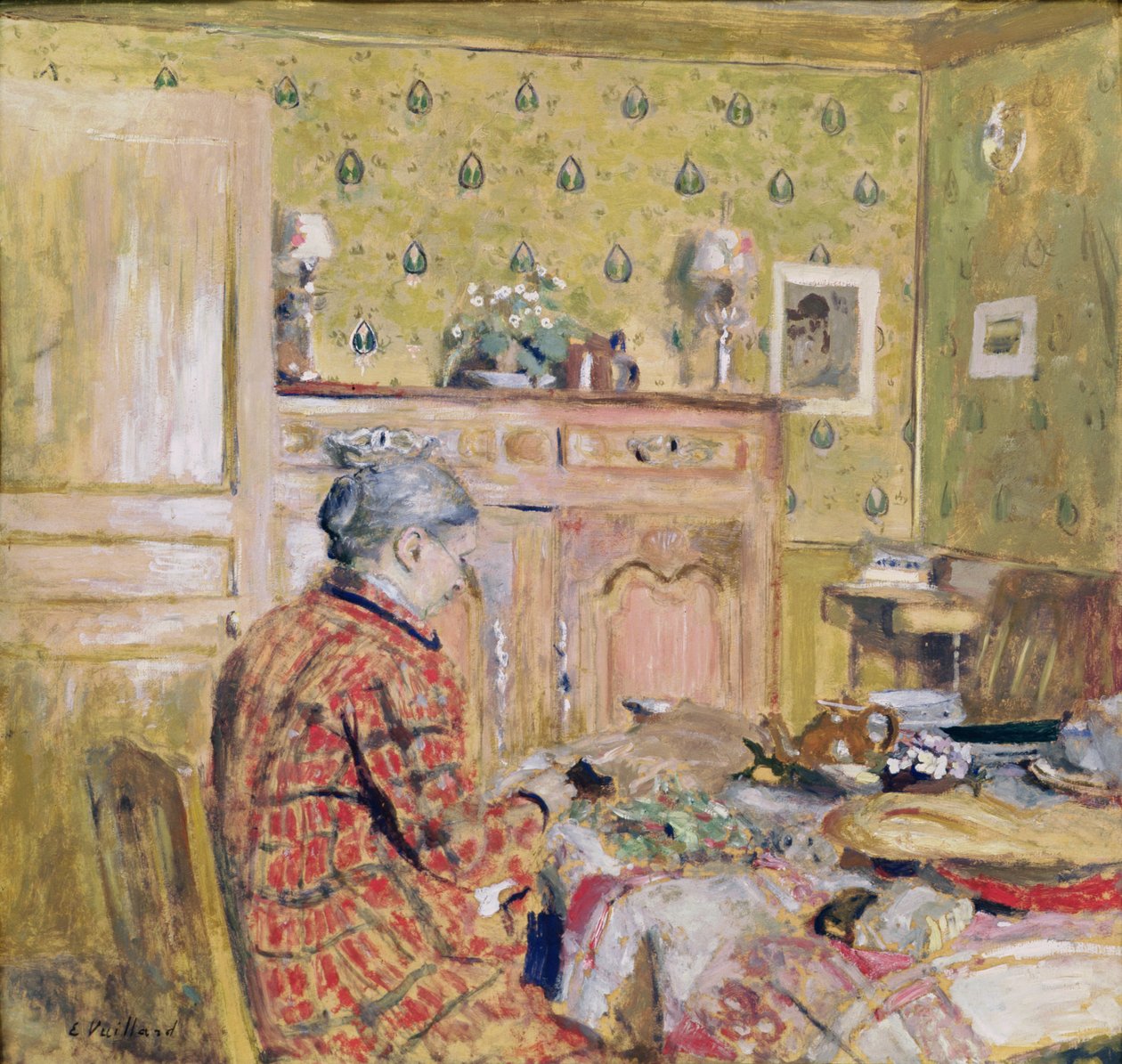 Kunstnerens mor tager morgenmad, 1899-1904 (olie på kort) af Edouard Vuillard