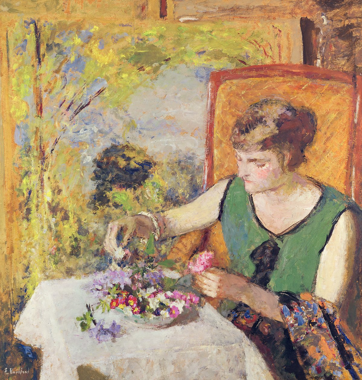 Kvinde med en buket blomster, 1925 af Edouard Vuillard