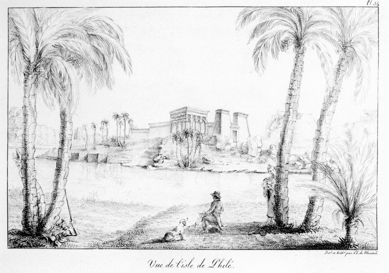 Island of Philae, fra samling af kort og udsigter over rejsen i Amerika, Italien, Sicilien og Egypten 1816-21 af kunstneren af Edouard de Montule