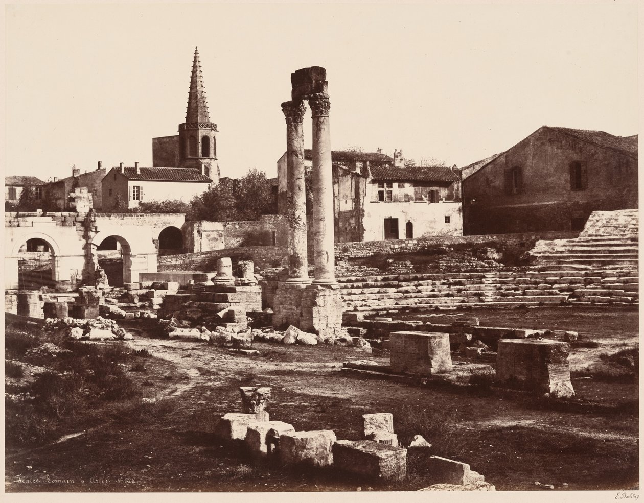 Theatre Romain a Arles (romersk teater i Arles),ca. 1855 (foto) af Edouard Denis Baldus