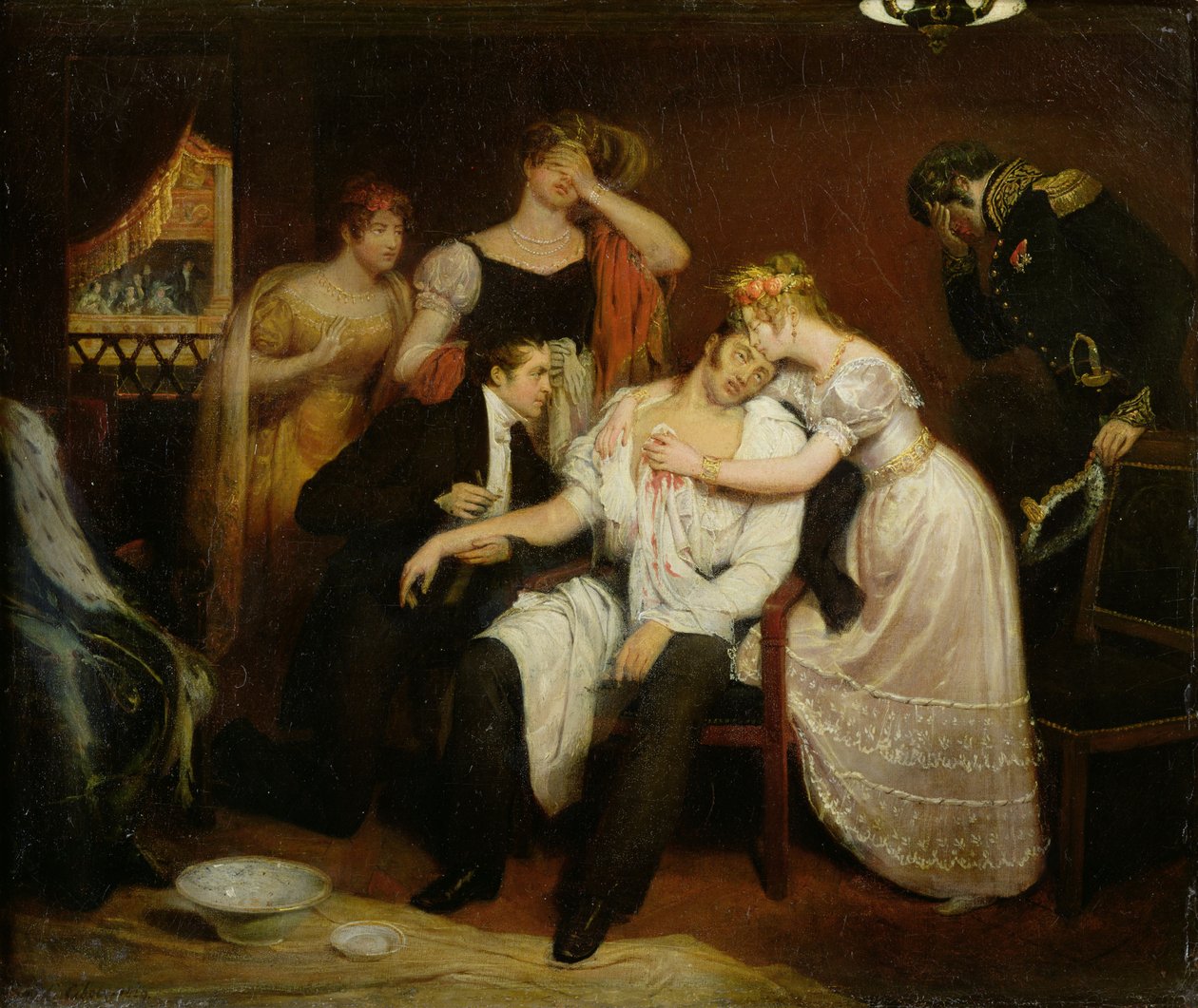 Charles-Ferdinand de France (1778-1820) i sin æske i operaen på Rue de Richelieu efter at være blevet stukket af Louis Louvel af Edouard (1799 1877) Cibot