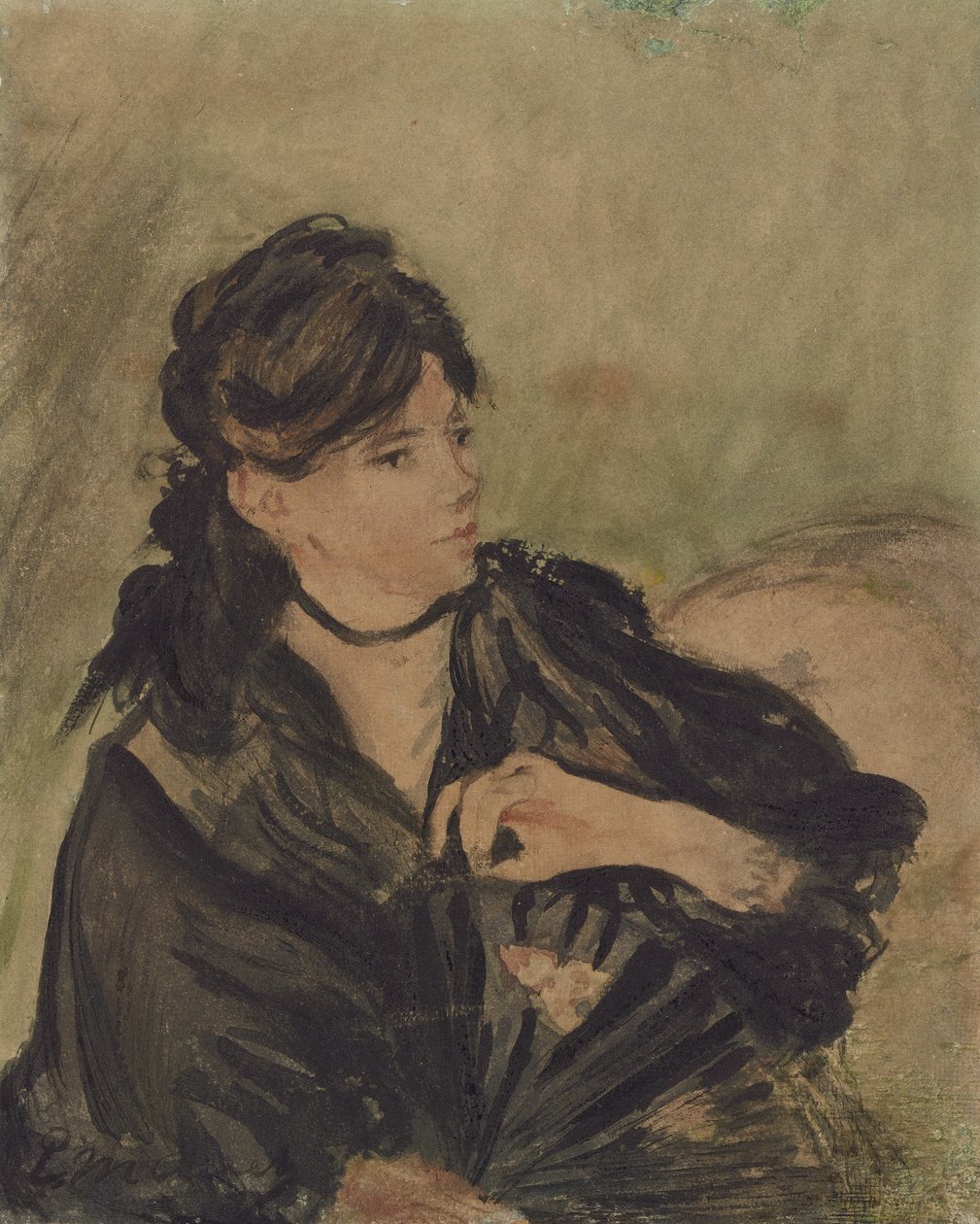 Berthe Morisot med en fan af Edouard (after) Manet