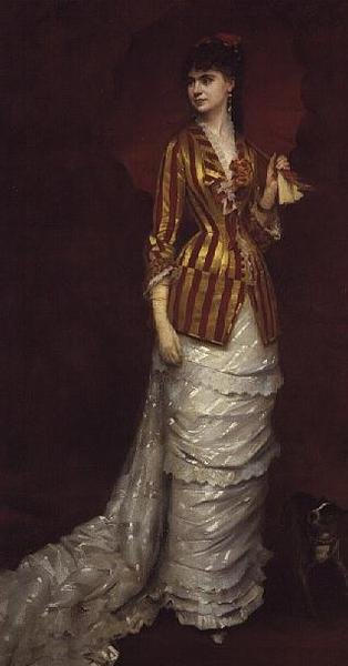 Elegant dame slentrer med sin hund af Edouard Alexandre Sain