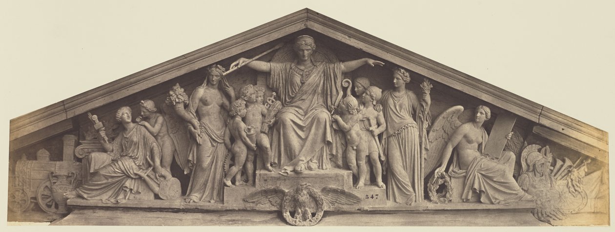 Fronton på Pavillon Richelieu, Louvre, Paris af Édouard Baldus