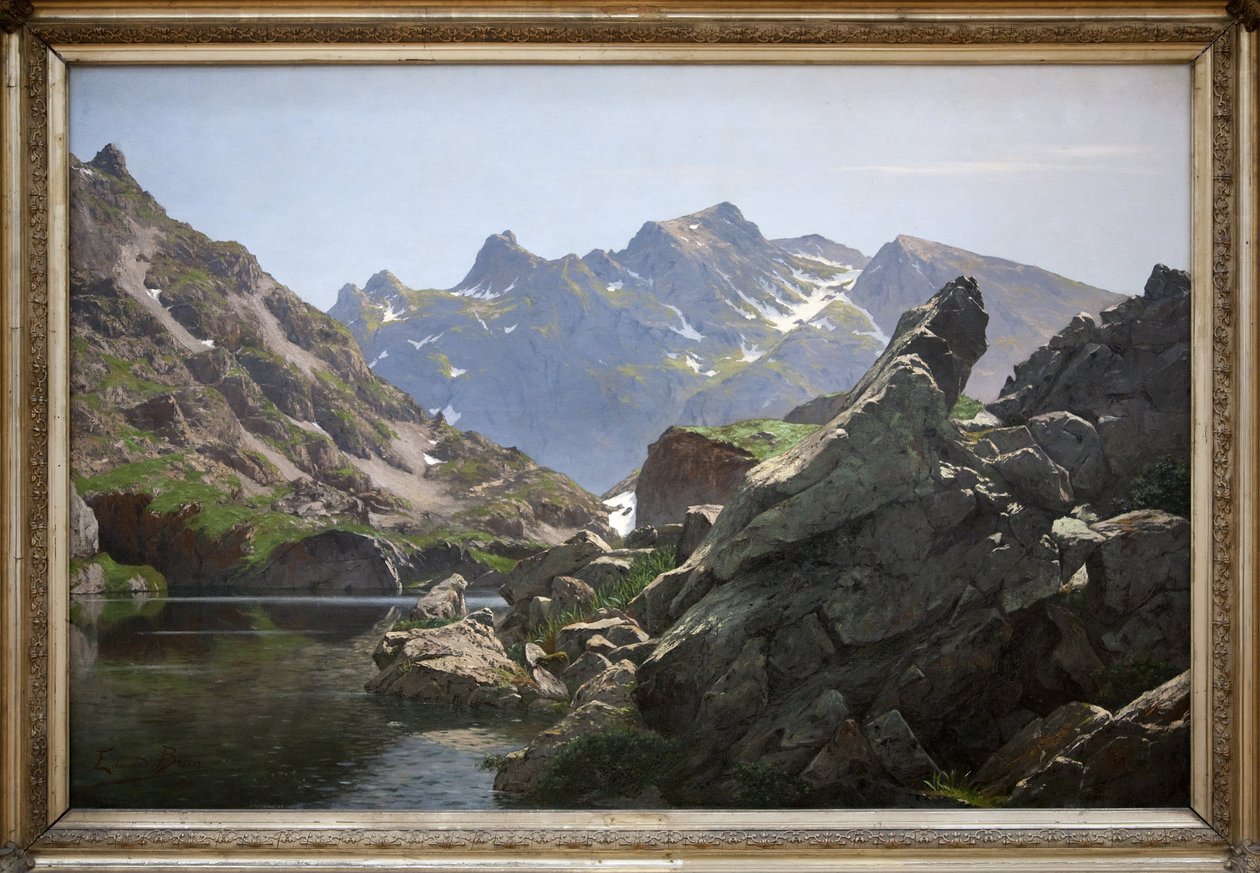 Merlat-søen, oliemaleri af Edouard Brun (1860-1935) lavet i 1901, søen ligger i kæden af Belledonne i Isere. Photophraphie, KIM Youngtae, Grenoble, Musee de Grenoble. af Edouard Brun