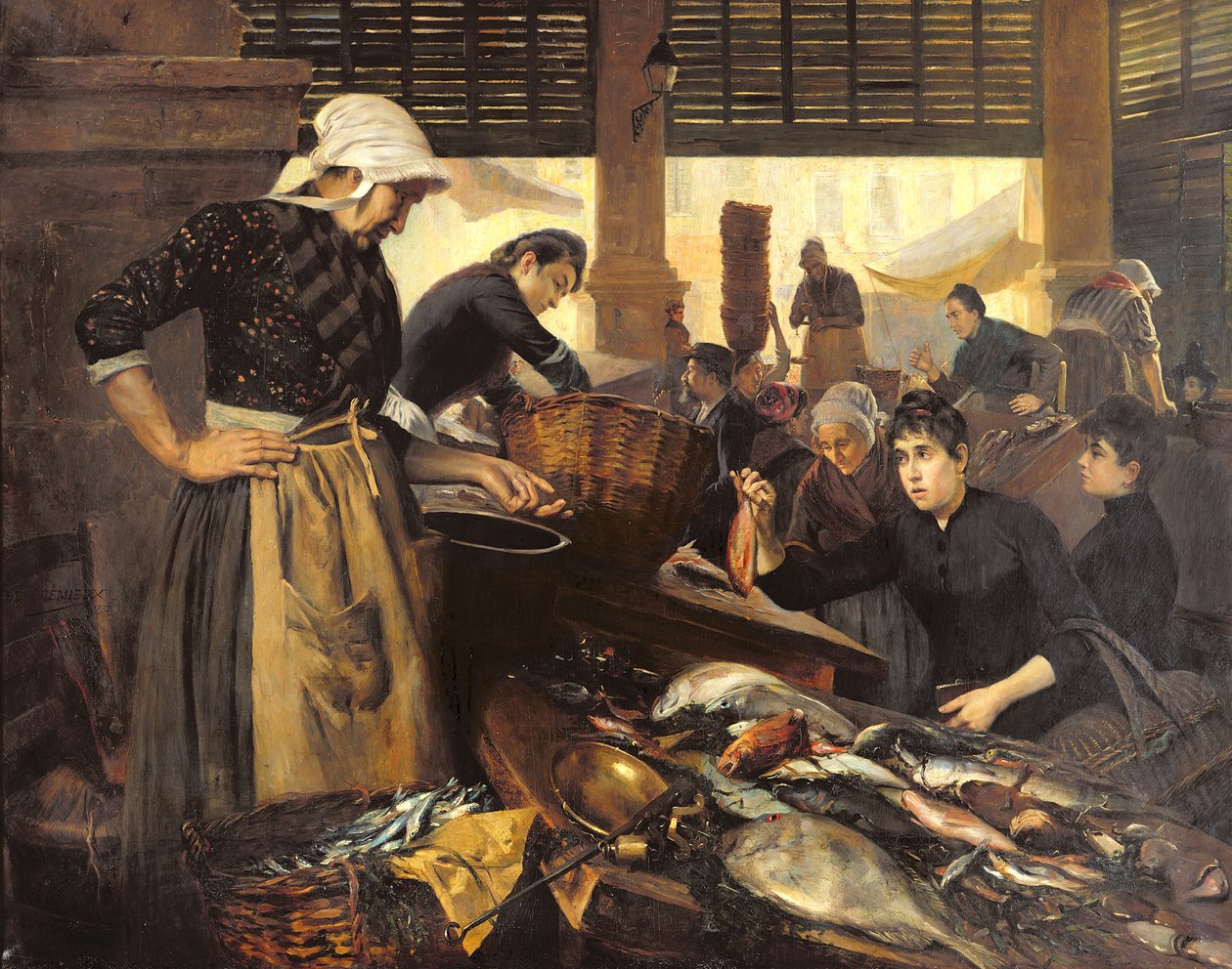 Fiskemarked i Halle Delacroix, 1889 af Edouard Cremieux