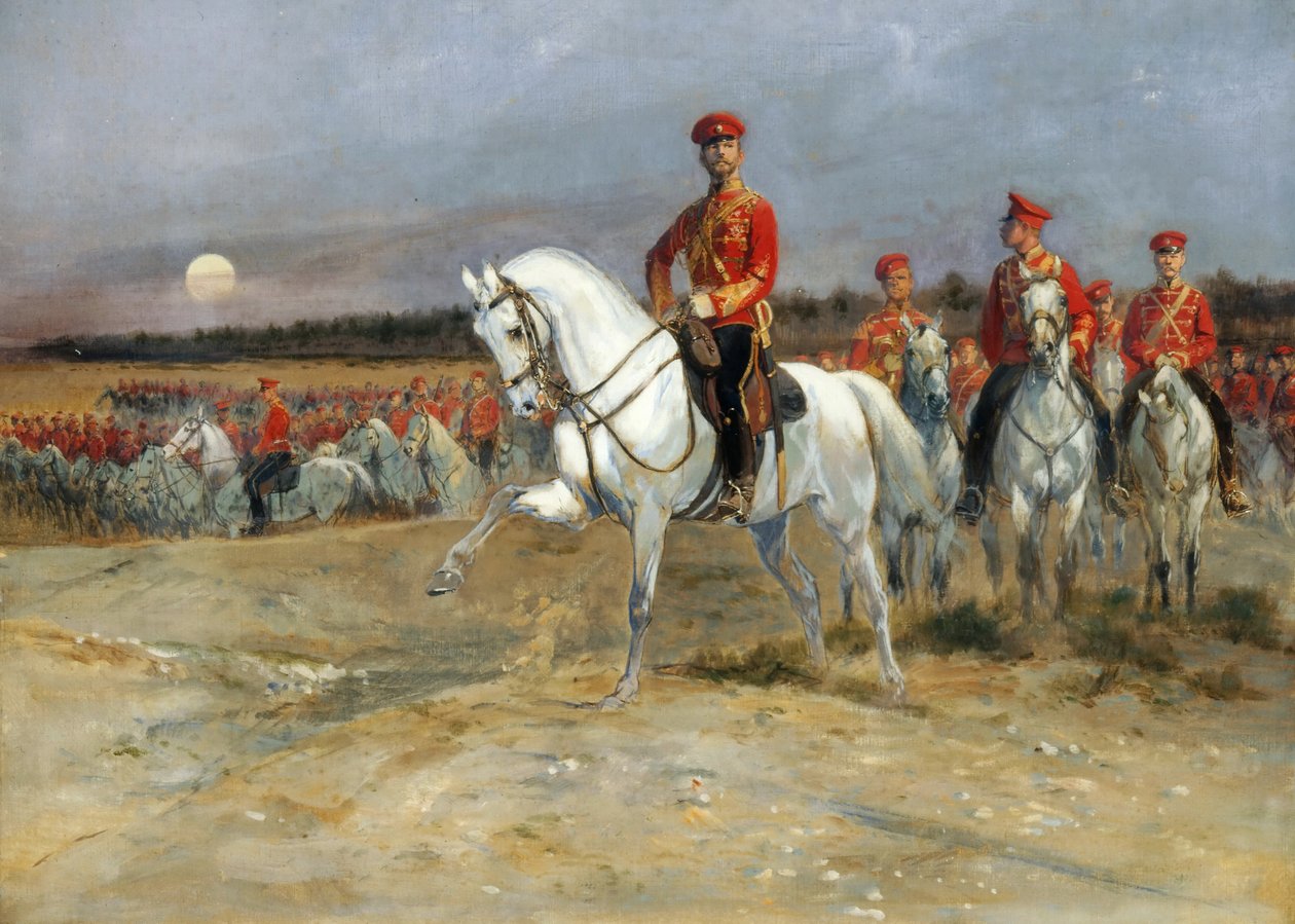 Tsarevich Nicholas gennemgår tropperne af Jean Baptiste Edouard Detaille