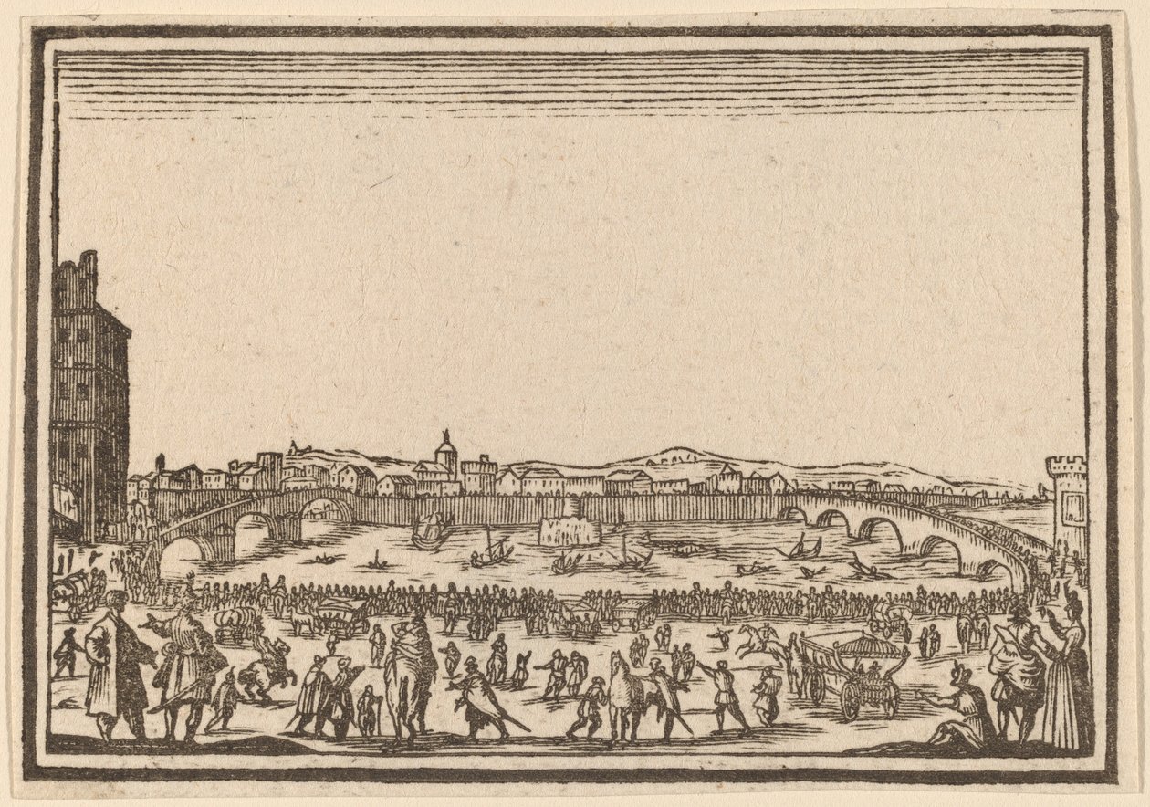 Fyrværkeri på Arno, Firenze af Edouard Eckman after Jacques Callot