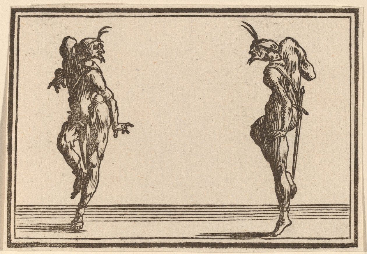 To Pantaloons danser af Edouard Eckman after Jacques Callot