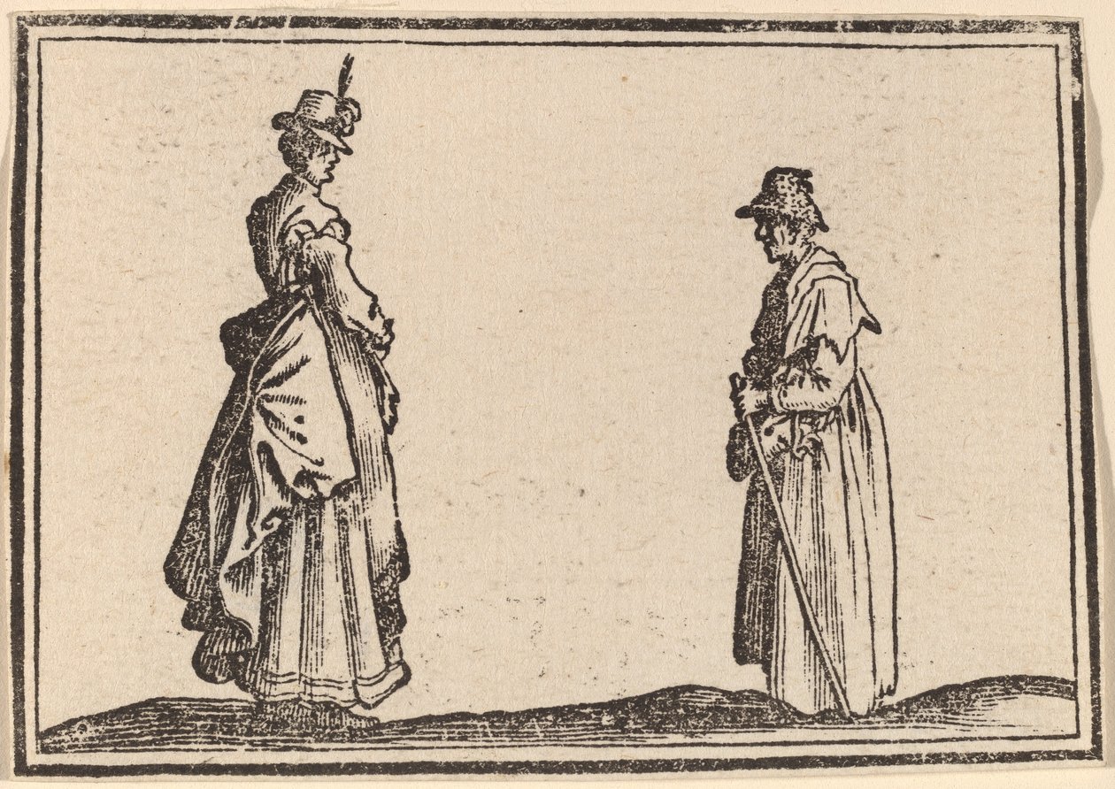 To kvinder i profil af Edouard Eckman after Jacques Callot