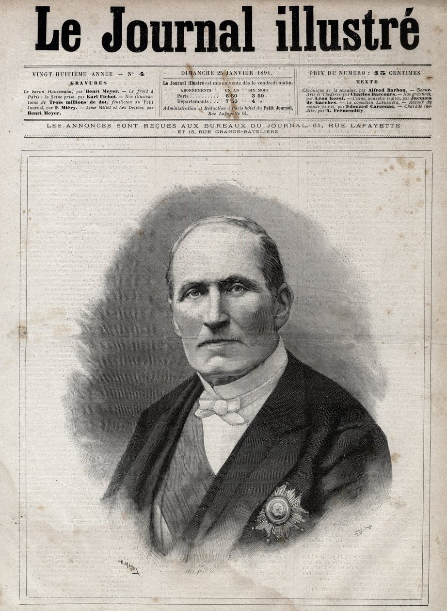 Portræt af Georges Eugene Haussmann kaldet Baron Haussmann (1809-1891) præfet af Seinen under det andet imperium - Indgravering af Navellier i "The Illustrous Diary" fra 1891 af Edouard Felicien Eugene Navellier