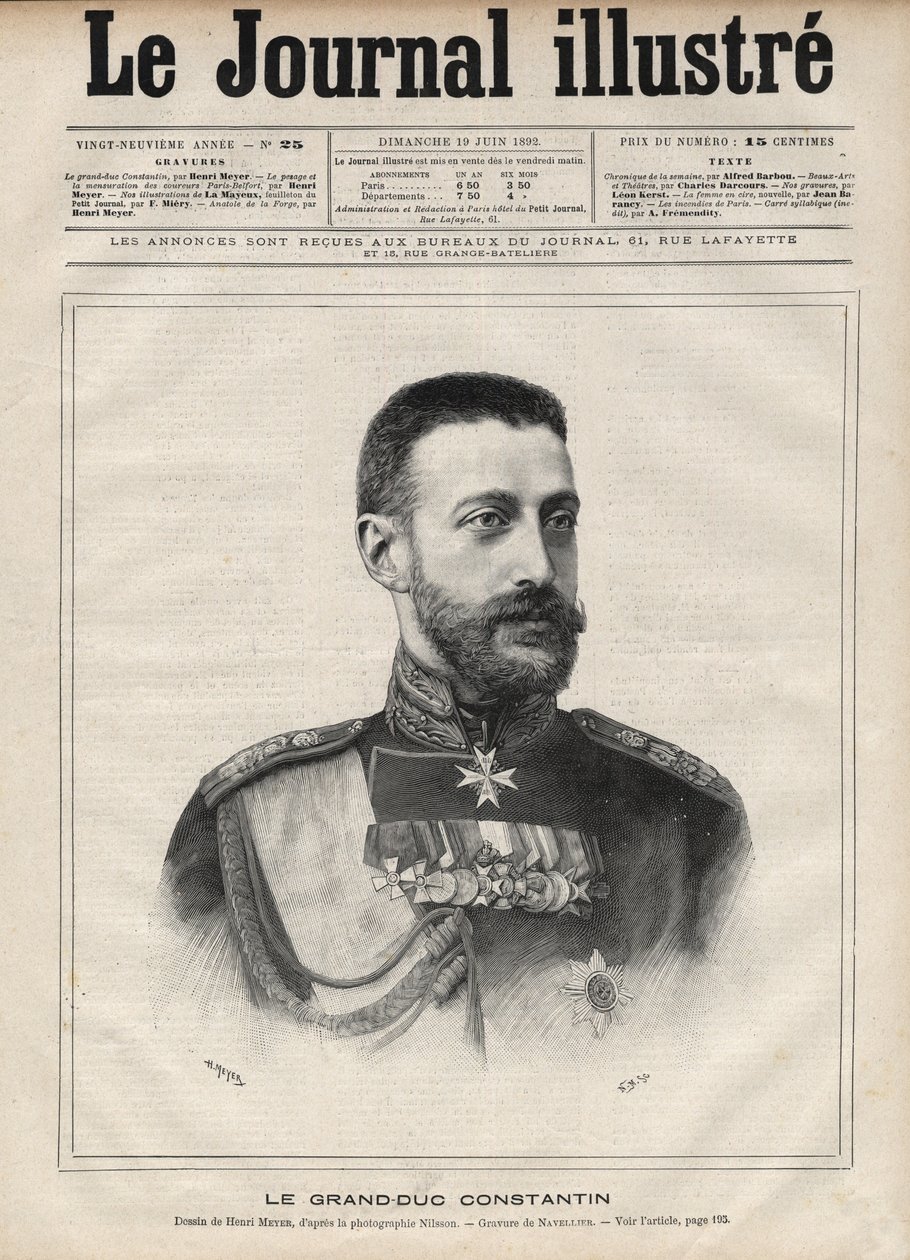 Portræt af storhertug Konstantin Nikolajevitj af Rusland (storhertug Konstantin Nikolajevitj af Rusland eller Konstantin Nikolajevitj Romanov af Edouard Felicien Eugene Navellier