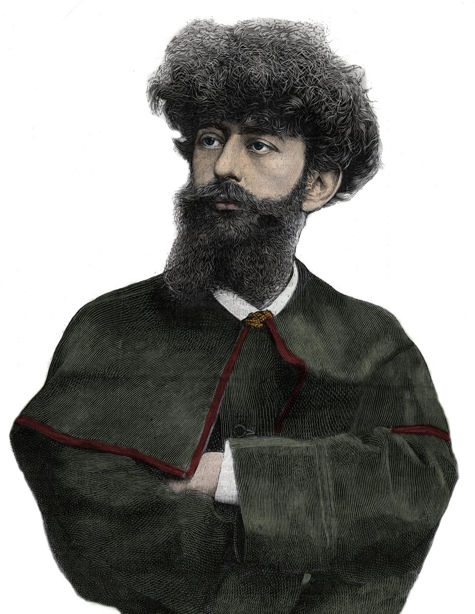 Sar Merodack Josephin Peladan, pseudonym for Josephin Peladan (1858-1918) fransk forfatter og okkultist - Indgravering af Navellier i "The Illustrous Journal" fra 1892 af Edouard Felicien Eugene Navellier