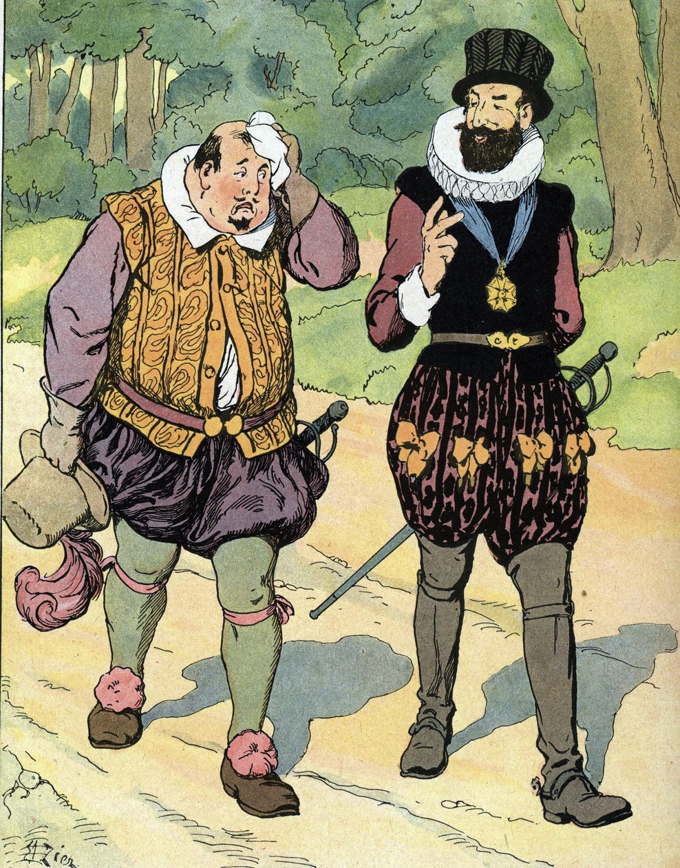 Kong Henrik IV (1553-1610) og Charles II hertug af Mayenne (1554-1611) (konge af Frankrig Henri IV og Karl af Lorraine, hertug af Mayenne) Illustration af Edouard Zier i "" Our-glories-nationales"" 1920 Privat kollektion af Edouard Francois Zier