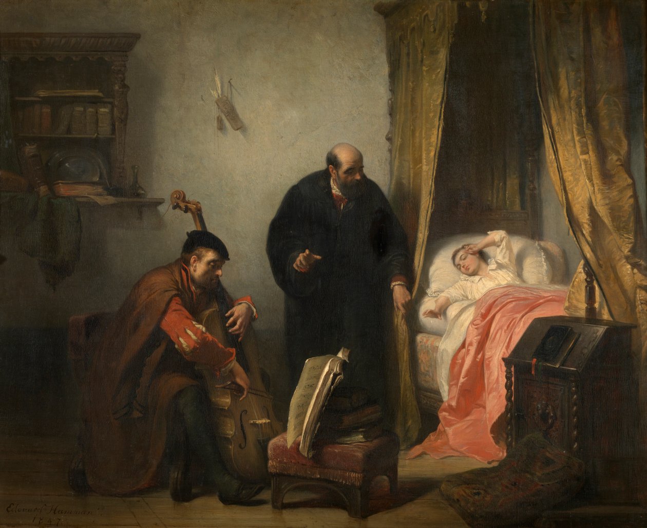 The Awakening of Michel Montaigne (olie på panel) af Edouard Jean Conrad Hamman
