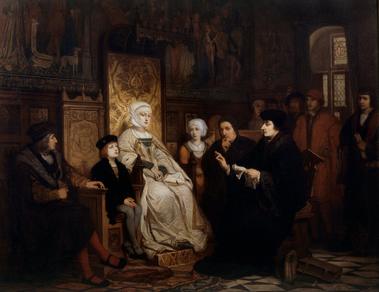 Charles Vs barndom, en læsning af Erasmus i Bruxelles i 1511 Erasmus af Rotterdam (Desiderius Erasmus Roterdamus af Edouard Jean Conrad Hamman