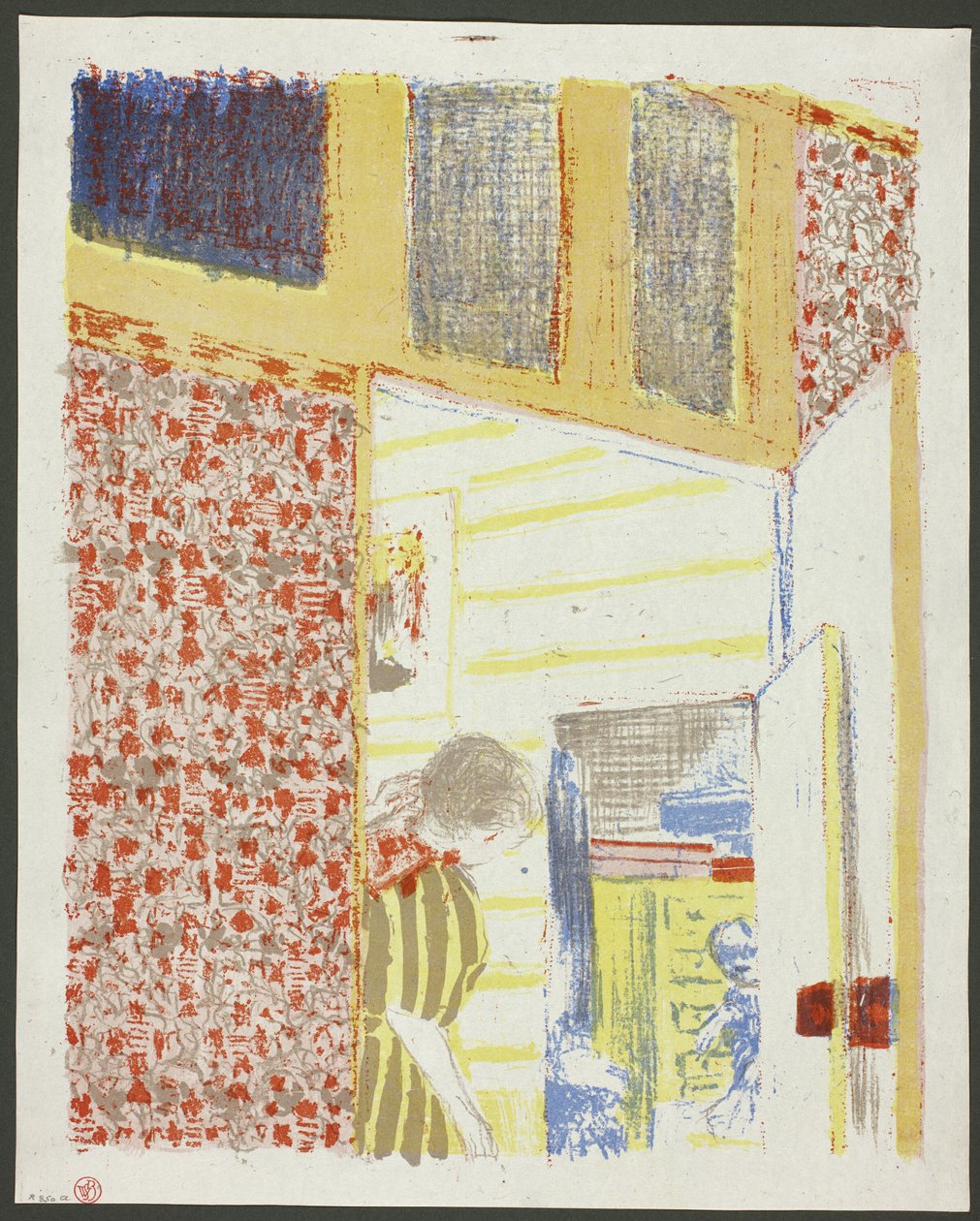 Interiør med lyserødt tapet III, plade syv fra Landskaber og interiører af Édouard Jean Vuillard