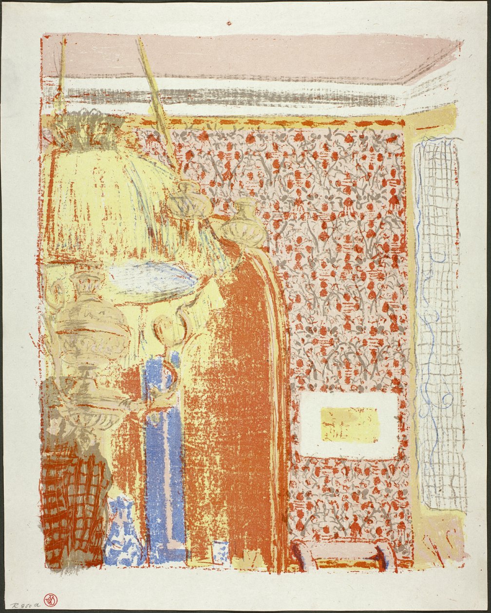 Interiør med lyserødt tapet II, plade seks fra Landskaber og interiører af Édouard Jean Vuillard