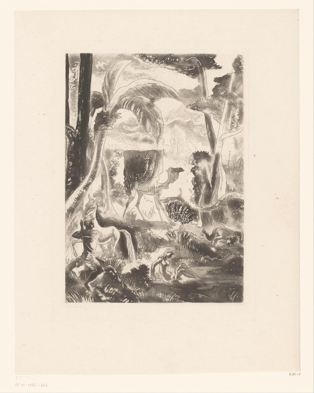 Landskab med palmer og badefigurer af Edouard Léon Louis Edy Legrand (attributed to)