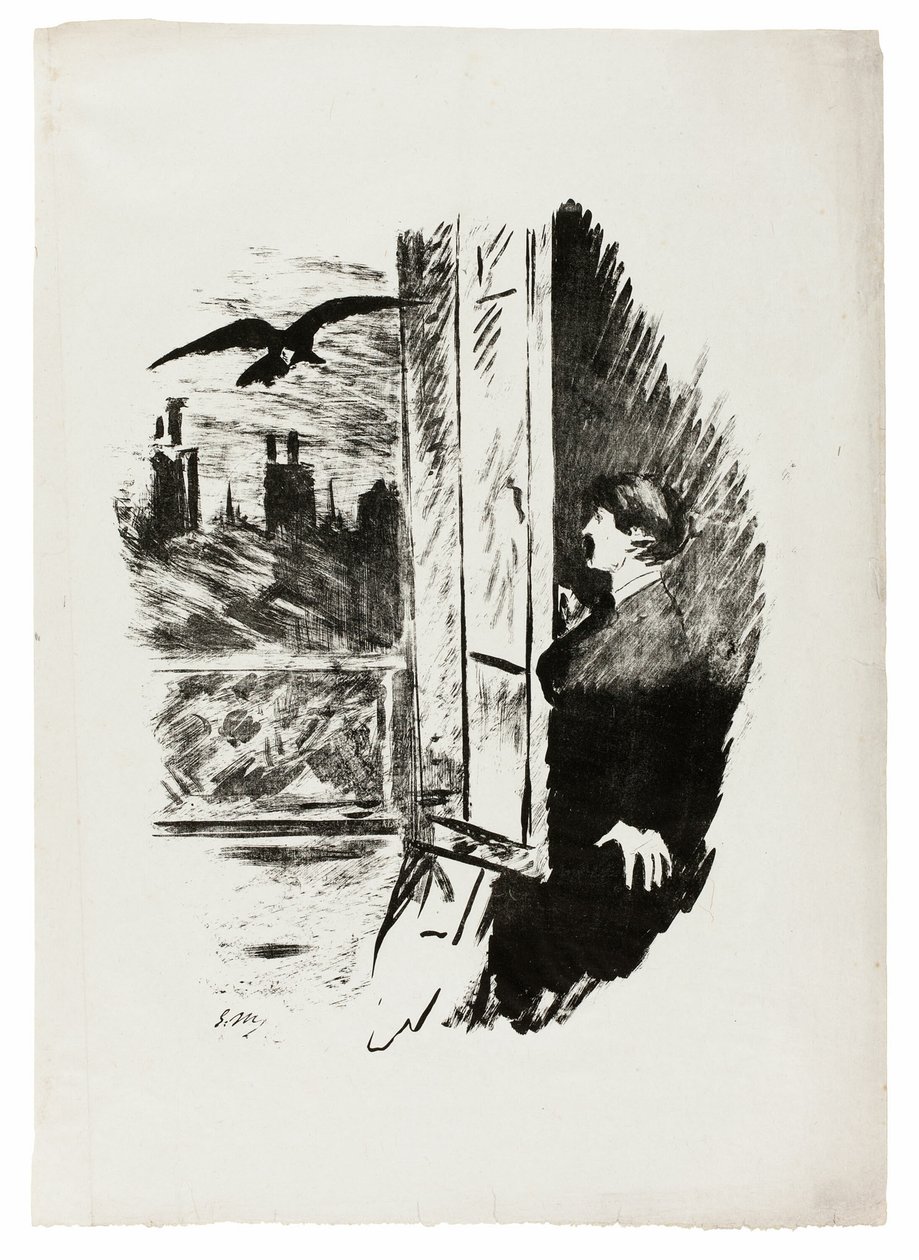 Ved vinduet ("Åbn her slyngede jeg lukkeren..."), fra Ravnen (Le Corbeau) af Édouard Manet
