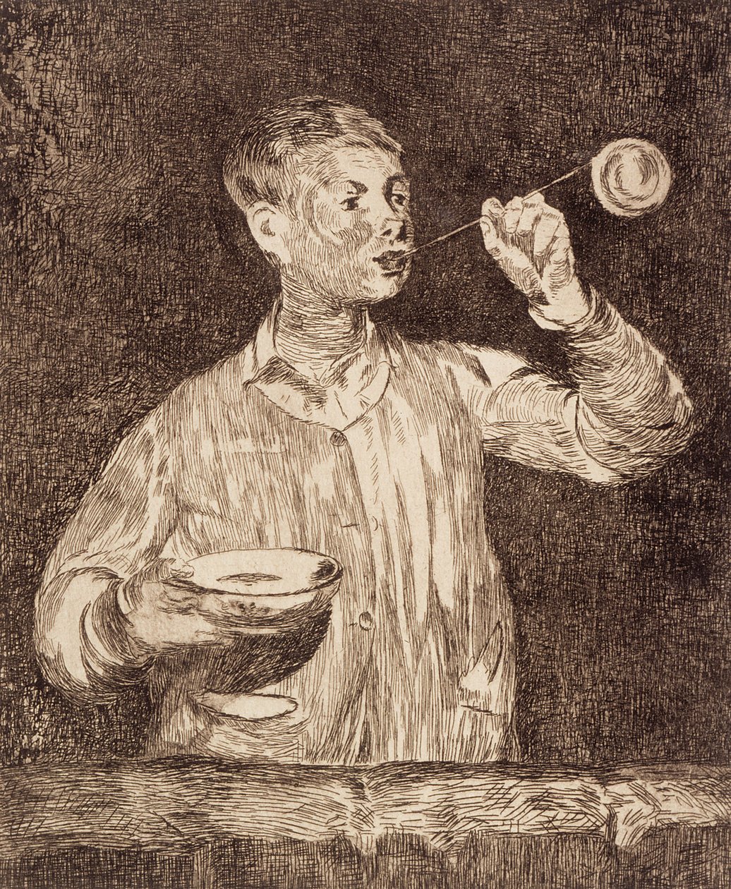 Dreng, der puster sæbebobler af Édouard Manet