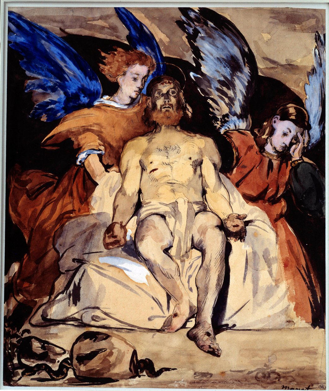 Kristus med engle akvarel, gouache og blæk af kina af Edouard Manet (1832-1883) 1864 Søn. 0,32x0,27 m Paris, musee d