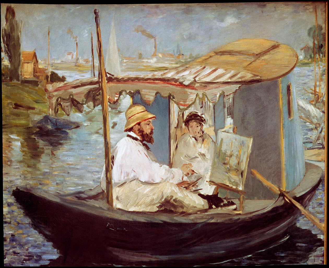 Claude Monet maler i sin studiebåd af Édouard Manet