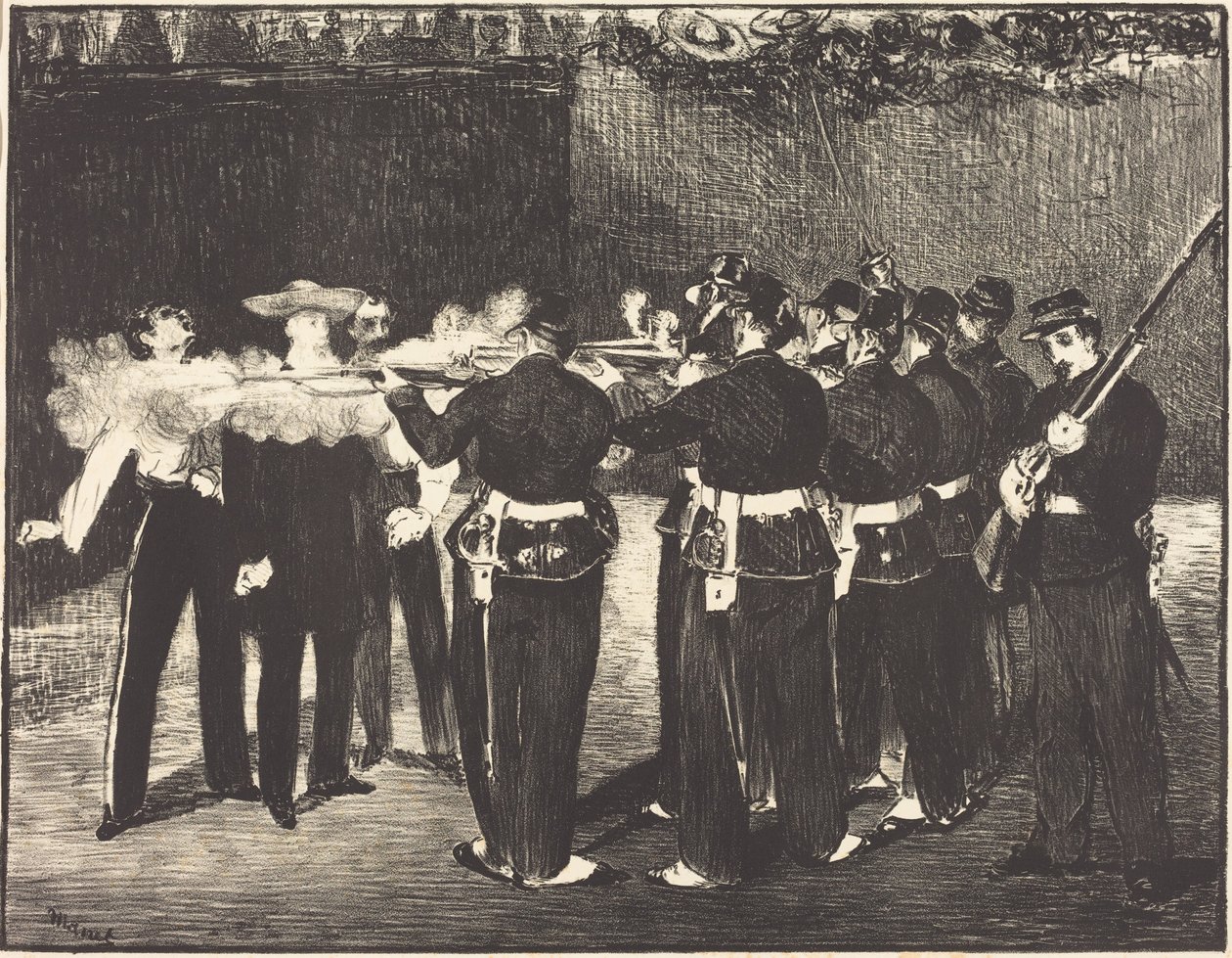 Maximilian dør i Querétaro (L’exécution de Maximilien) af Édouard Manet